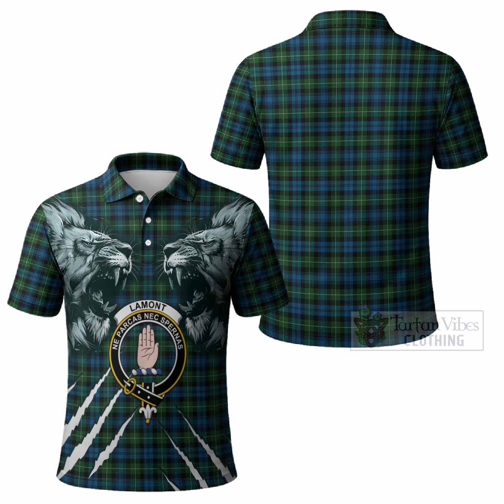 Lamont Tartan Crest Polo Shirt Ferocious Lion Style