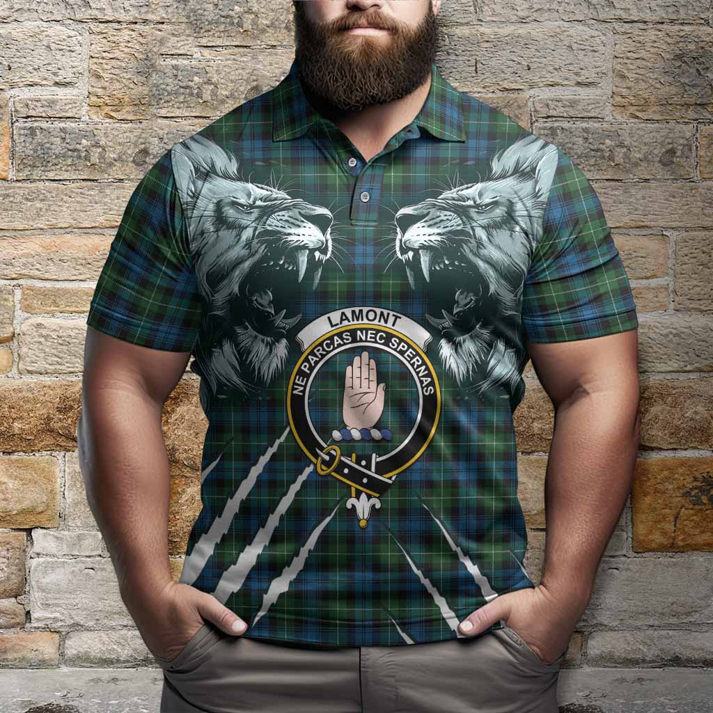 Lamont Tartan Crest Polo Shirt Ferocious Lion Style