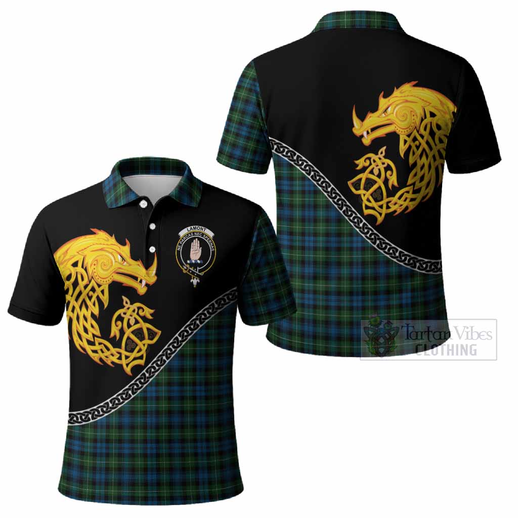 Lamont Tartan Crest Polo Shirt Legendary Dragon Knot Half Style