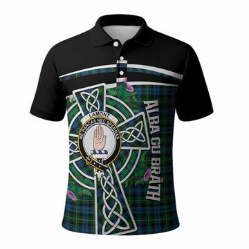 Lamont Tartan Crest Polo Shirt Scottish Thistle Celtic Cross Alba Gu Brath
