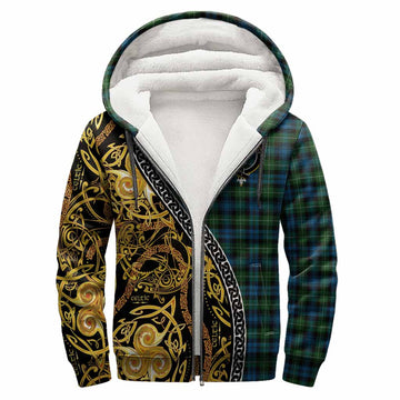 Lamont Tartan Crest Sherpa Hoodie Celtic Knot and Triple Trickle Spiral Symbols