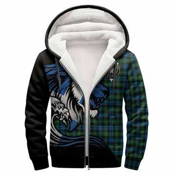 Lamont Tartan Crest Sherpa Hoodie Scottish Golden Lions Wave Flow