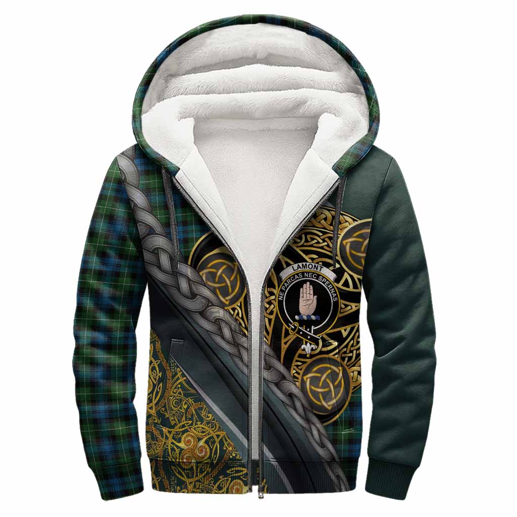 Lamont Tartan Crest Sherpa Hoodie Scottish Triskele Celtic