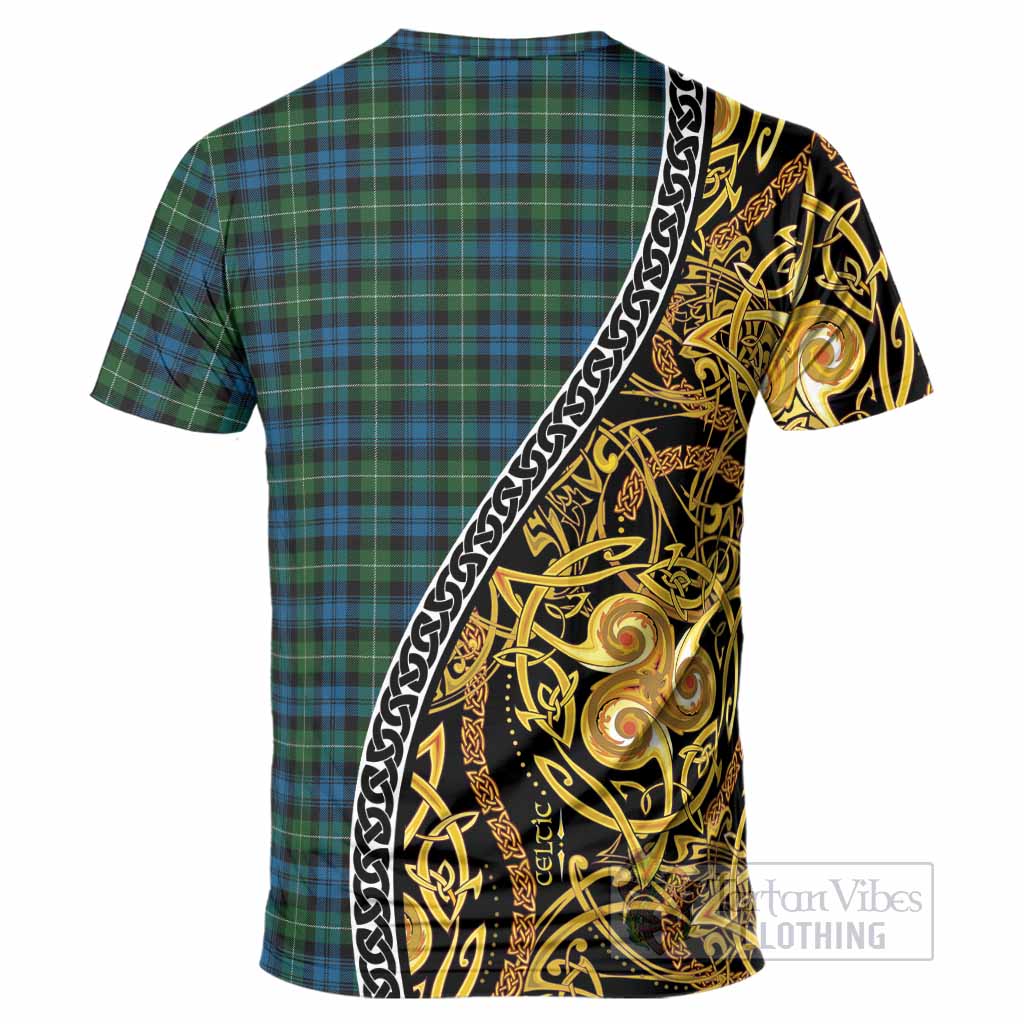 Lamont Tartan Crest T-Shirt Celtic Knot and Triple Trickle Spiral Symbols