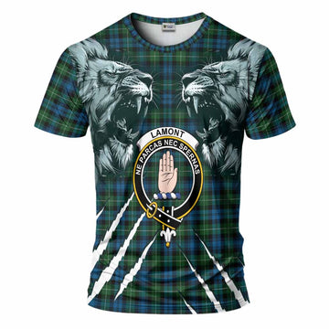 Lamont Tartan Crest T-Shirt Ferocious Lion Style