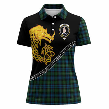 Lamont Tartan Crest Women Polo Shirt Legendary Dragon Knot Half Style