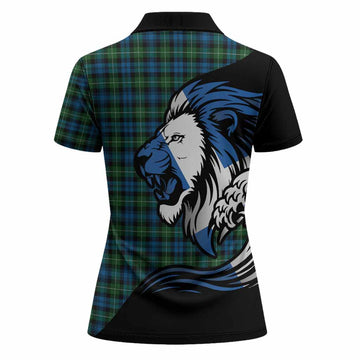 Lamont Tartan Crest Women Polo Shirt Scottish Golden Lions Wave Flow