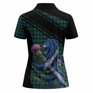 Lamont Tartan Crest Women Polo Shirt Scottish Lion Rampant Thistle