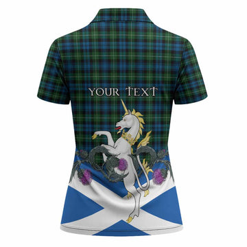 Lamont Tartan Crest Women Polo Shirt Scottish Unicorn With Thistle