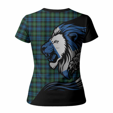 Lamont Tartan Crest Women T shirt Scottish Golden Lions Wave Flow
