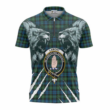 Lamont Tartan Crest Zipper Polo Shirt Ferocious Lion Style