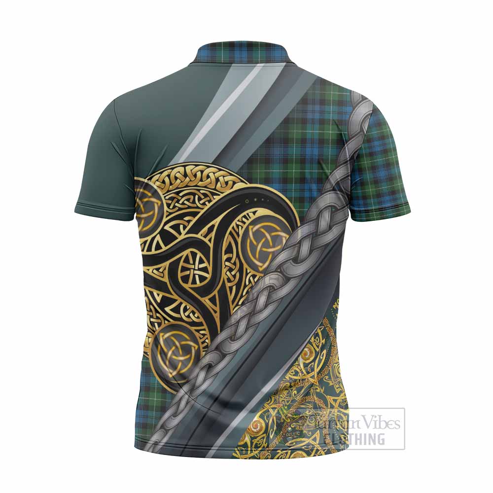 Lamont Tartan Crest Zipper Polo Shirt Scottish Triskele Celtic