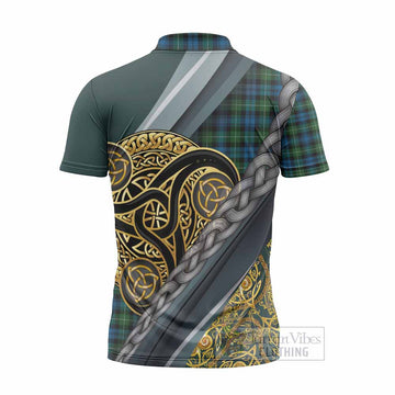 Lamont Tartan Crest Zipper Polo Shirt Scottish Triskele Celtic