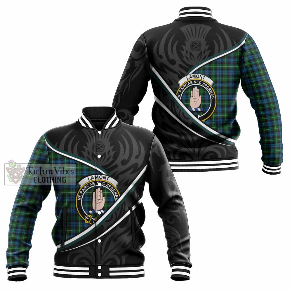 Lamont Tartan Family Crest Baseball Jacket Celtic Scottish Thistle Floral - Tartan Vibes Clothing