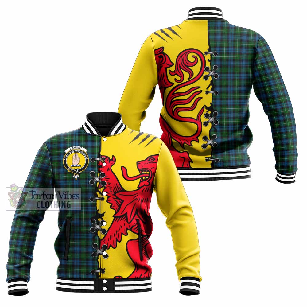 Lamont Tartan Family Crest Baseball Jacket Lion Rampant Honor - Tartan Vibes Clothing
