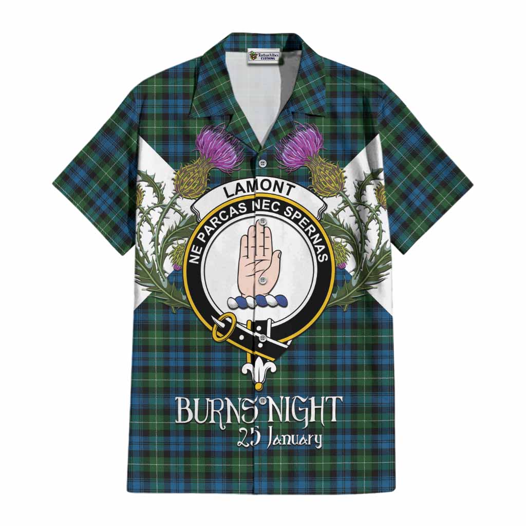 Lamont Tartan Family Crest Cotton Hawaiian Shirt Scottish Burns Night Thistle Floral
