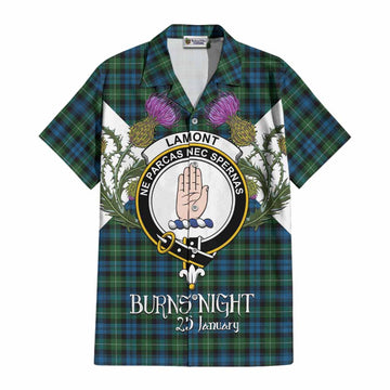 Lamont Tartan Family Crest Cotton Hawaiian Shirt Scottish Burns Night Thistle Floral
