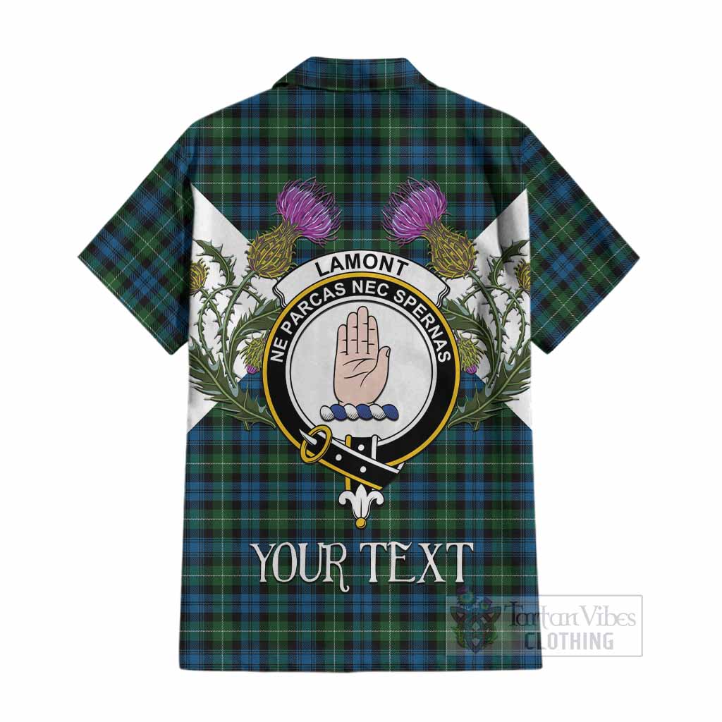 Lamont Tartan Family Crest Cotton Hawaiian Shirt Scottish Burns Night Thistle Floral