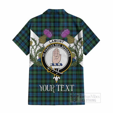 Lamont Tartan Family Crest Cotton Hawaiian Shirt Scottish Burns Night Thistle Floral