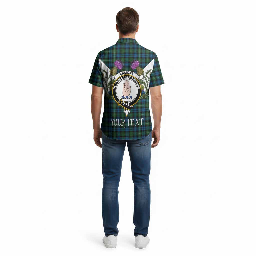 Lamont Tartan Family Crest Cotton Hawaiian Shirt Scottish Burns Night Thistle Floral
