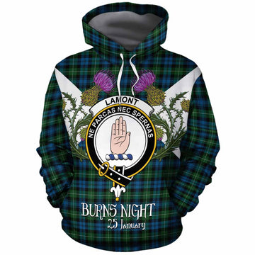 Lamont Tartan Family Crest Cotton Hoodie Scottish Burns Night Thistle Floral