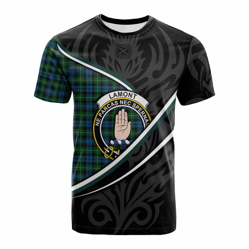 Lamont Tartan Family Crest Cotton T-shirt Celtic Scottish Thistle Floral - Tartan Vibes Clothing