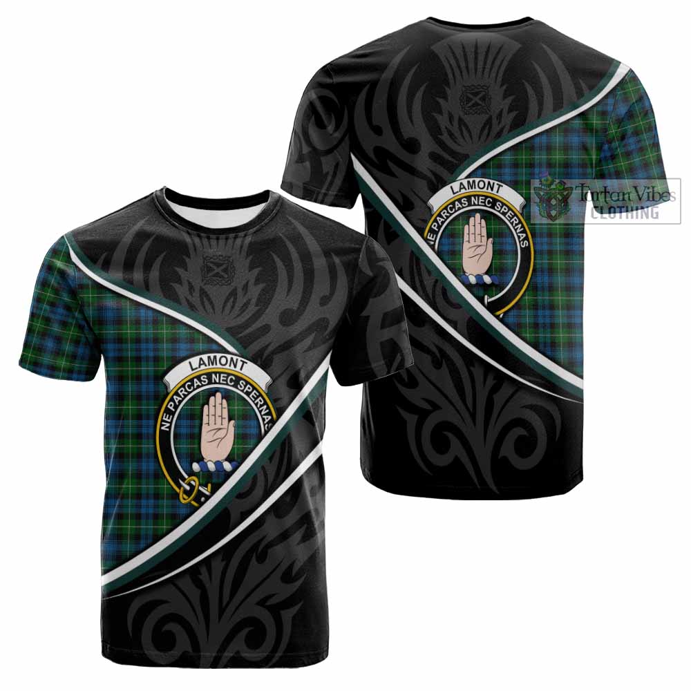 Lamont Tartan Family Crest Cotton T-shirt Celtic Scottish Thistle Floral - Tartan Vibes Clothing