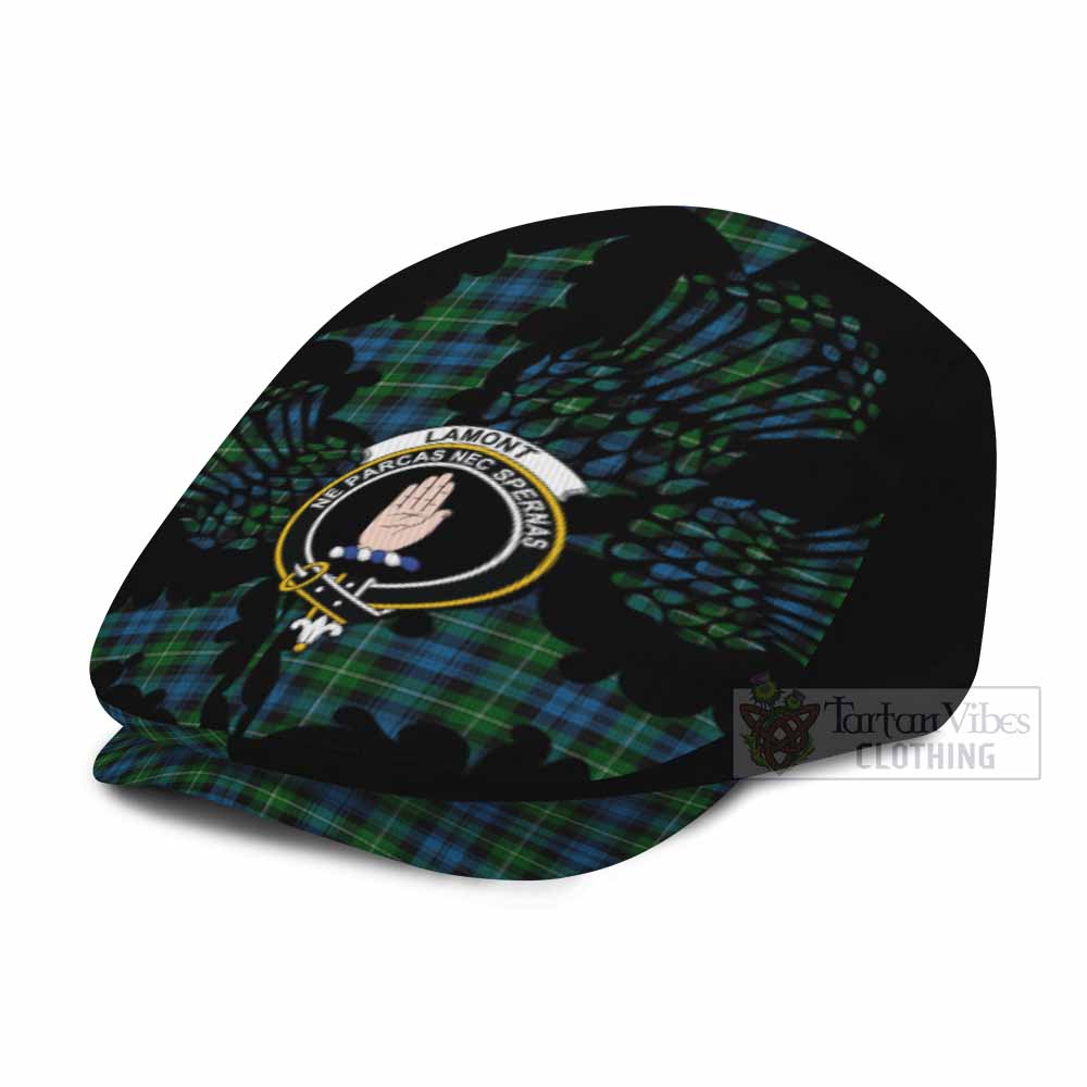 Lamont Tartan Family Crest Flat Cap, Jeff Cap Scotland Thistle Floral