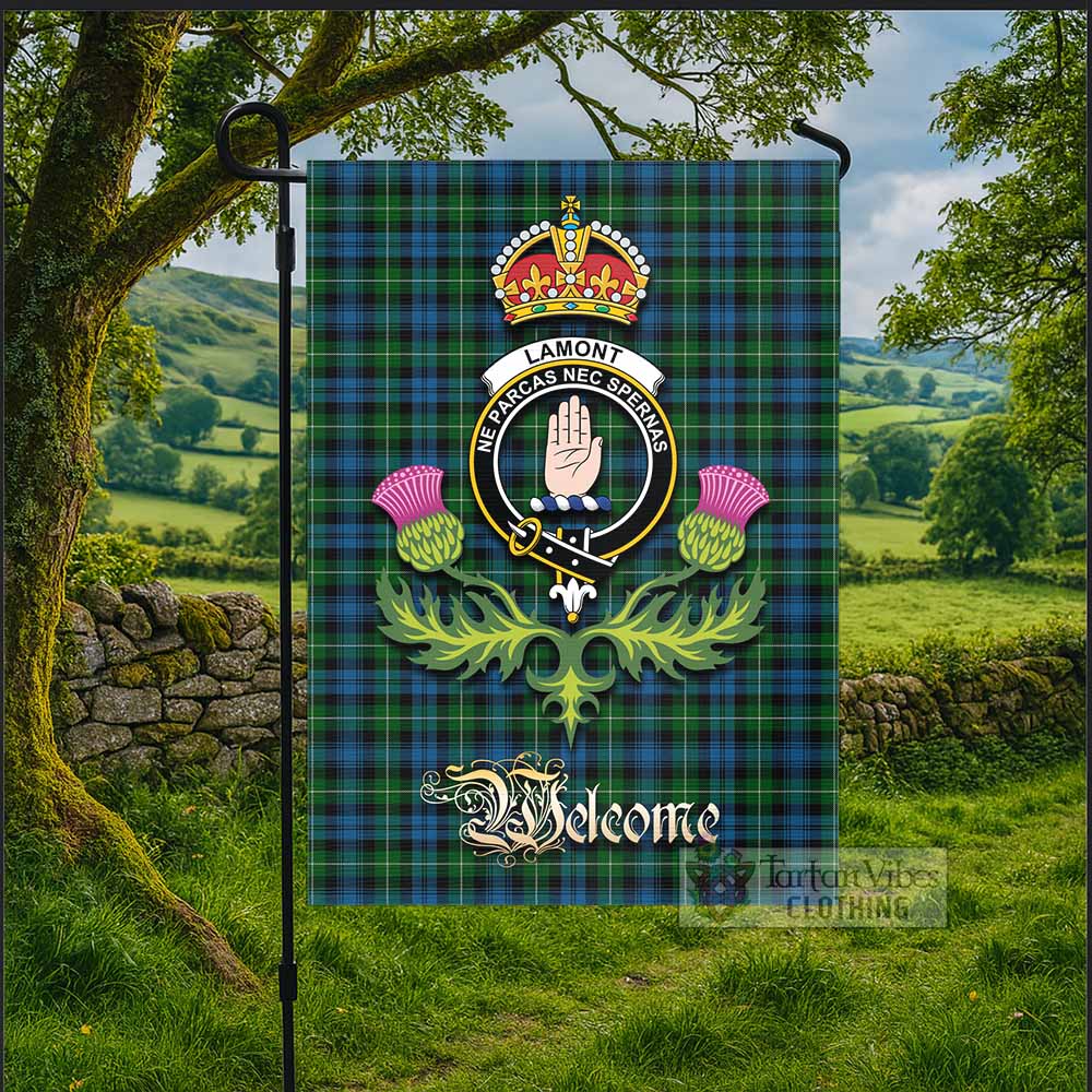 Lamont Tartan Family Crest Garden Flag Royal Thistle Welcome Style - Tartan Vibes Clothing