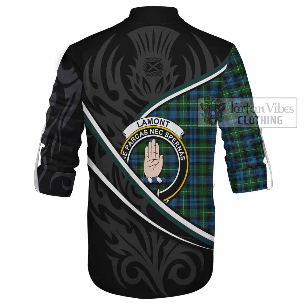 Lamont Tartan Family Crest Ghillie Kilt Shirt Celtic Scottish Thistle Floral - Tartan Vibes Clothing
