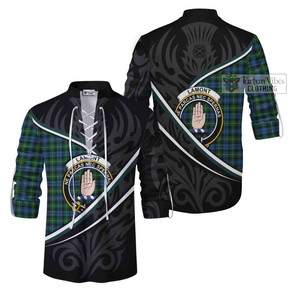 Lamont Tartan Family Crest Ghillie Kilt Shirt Celtic Scottish Thistle Floral - Tartan Vibes Clothing