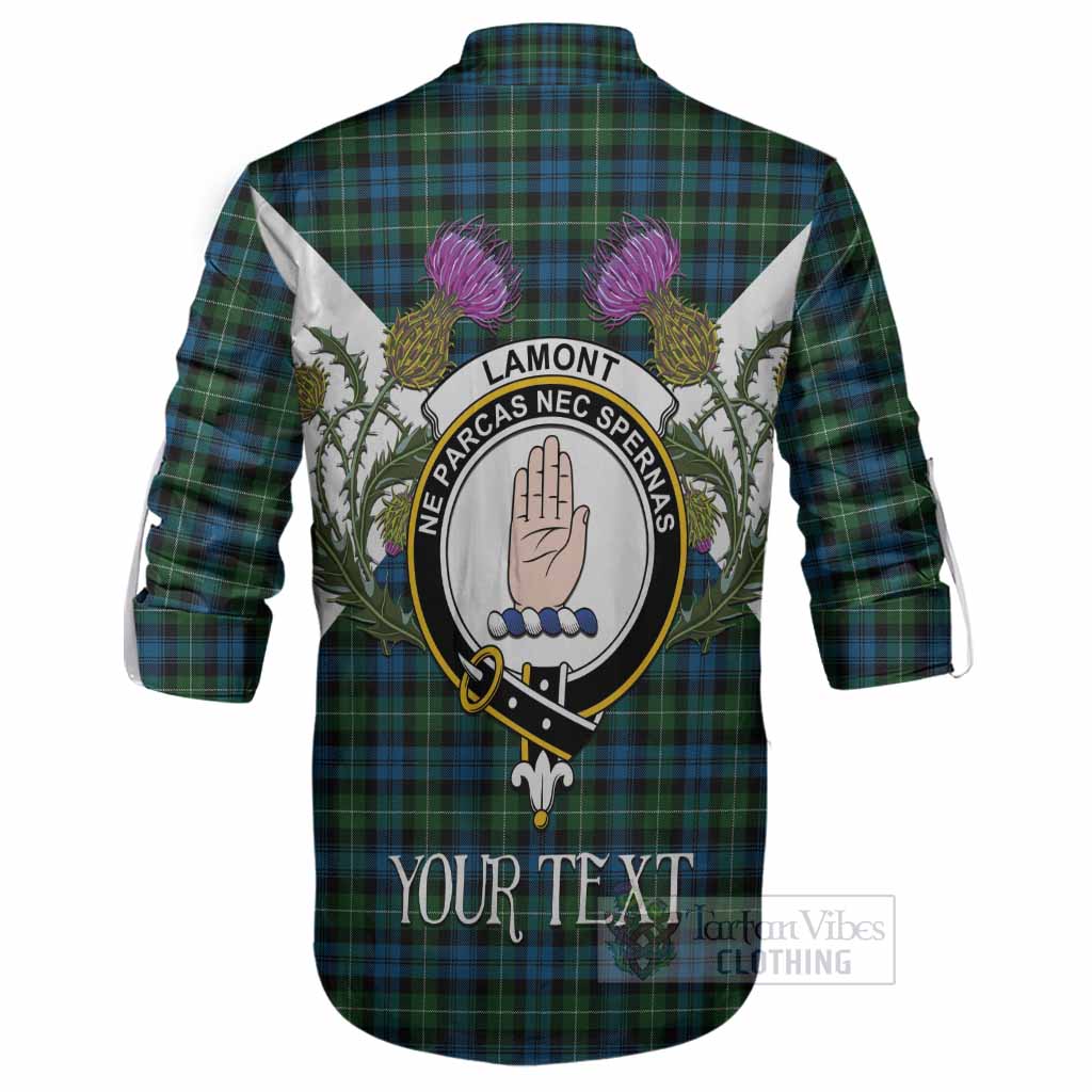 Lamont Tartan Family Crest Ghillie Shirt Scottish Burns Night Thistle Floral