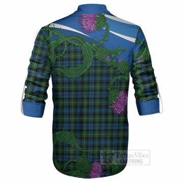 Lamont Tartan Family Crest Ghillie Shirt Thistle in Minimalism