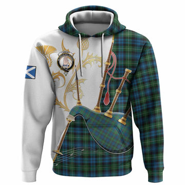 Lamont Tartan Family Crest Hoodie Bagpipes with Scottish Thistle