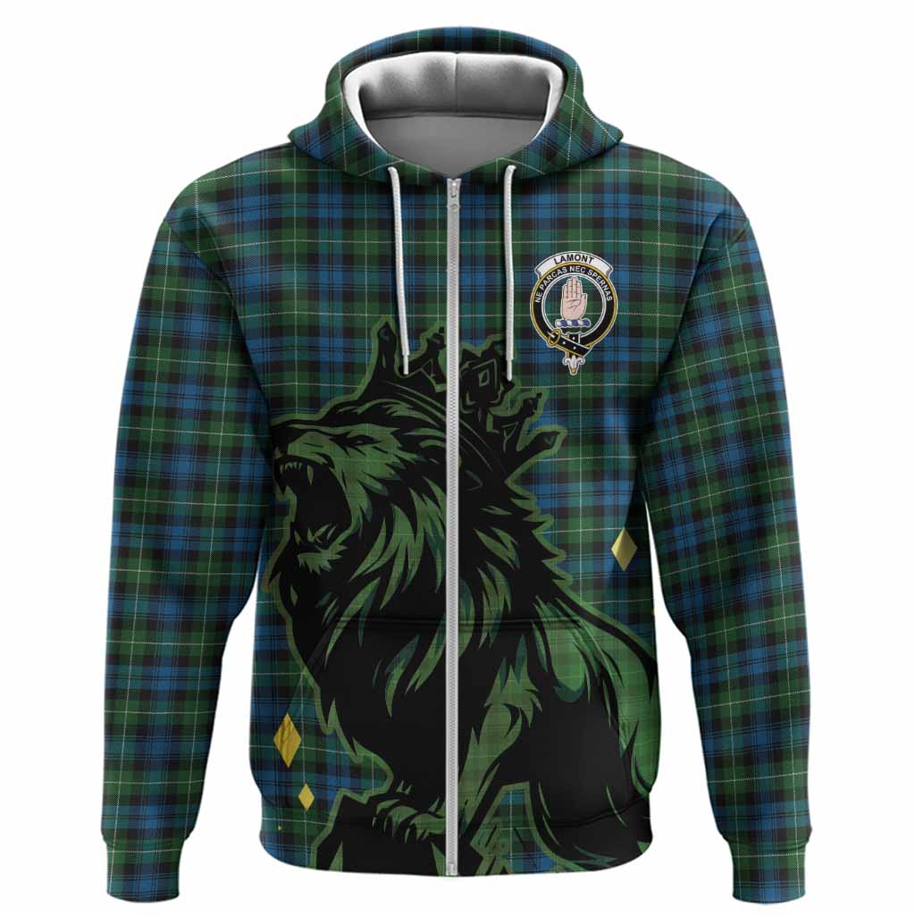 Lamont Tartan Family Crest Hoodie Crowned Lion Roaring
