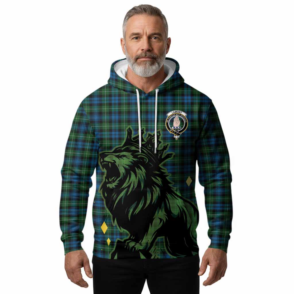 Lamont Tartan Family Crest Hoodie Crowned Lion Roaring