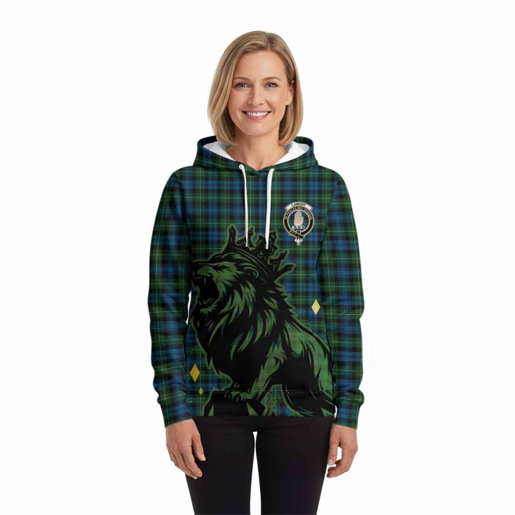 Lamont Tartan Family Crest Hoodie Crowned Lion Roaring