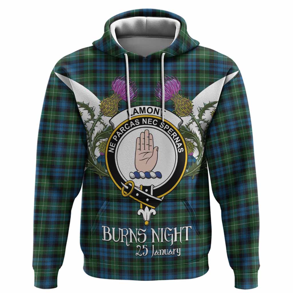 Lamont Tartan Family Crest Hoodie Scottish Burns Night Thistle Floral