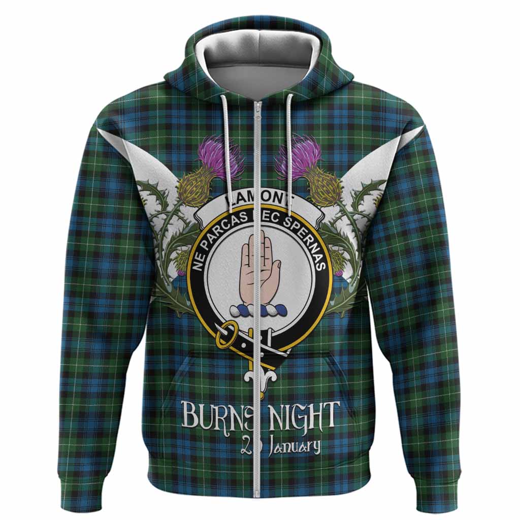 Lamont Tartan Family Crest Hoodie Scottish Burns Night Thistle Floral