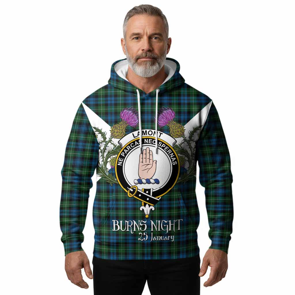 Lamont Tartan Family Crest Hoodie Scottish Burns Night Thistle Floral
