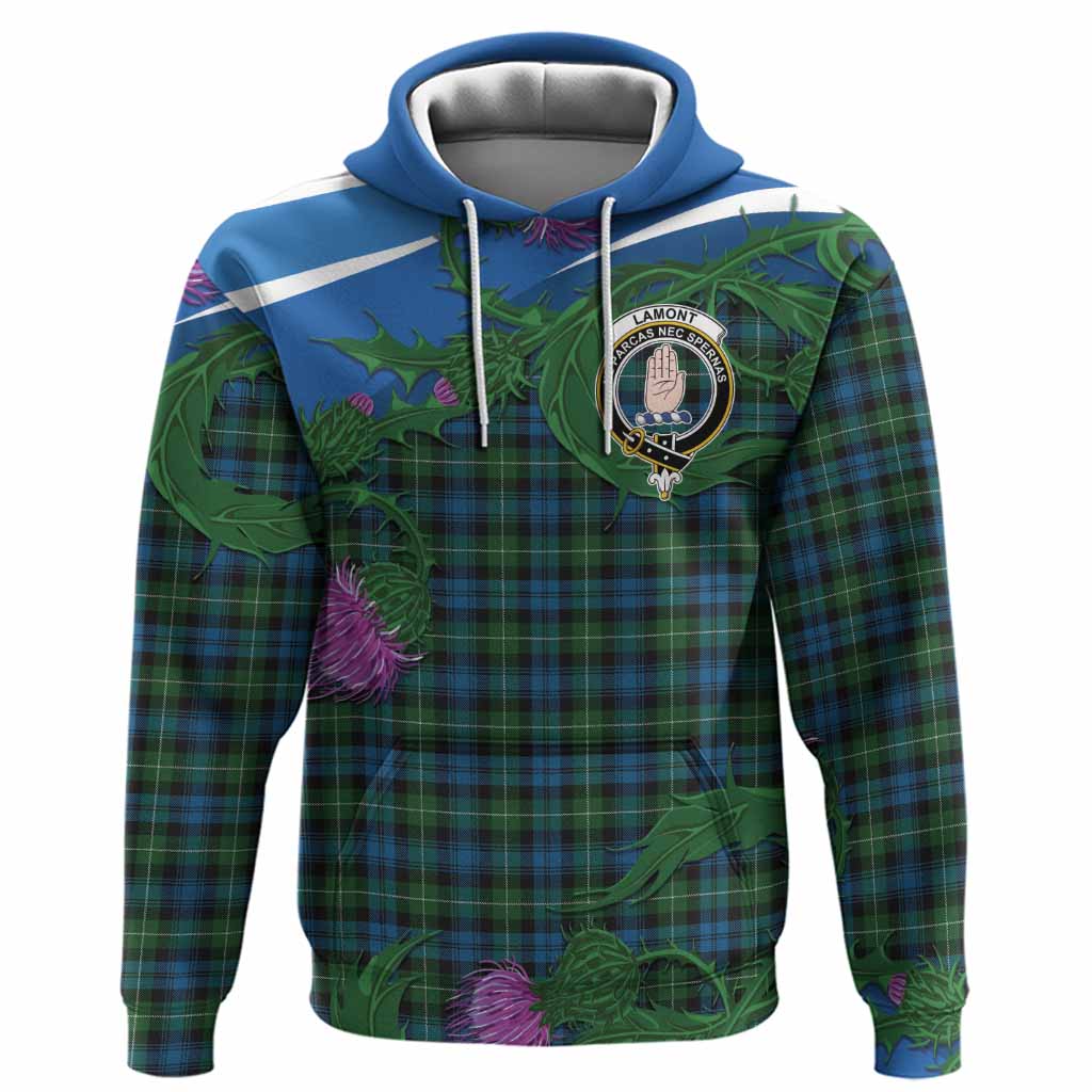 Lamont Tartan Family Crest Hoodie Thistle in Minimalism