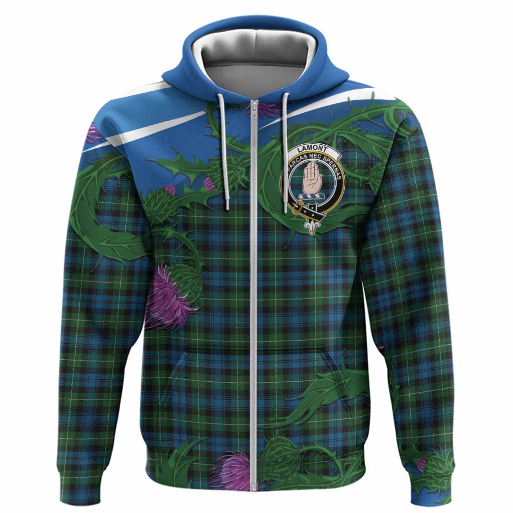 Lamont Tartan Family Crest Hoodie Thistle in Minimalism