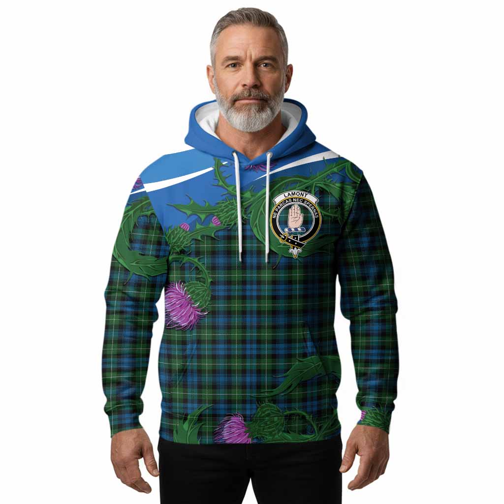 Lamont Tartan Family Crest Hoodie Thistle in Minimalism