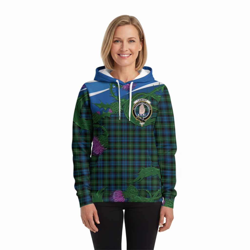 Lamont Tartan Family Crest Hoodie Thistle in Minimalism