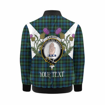 Lamont Tartan Family Crest Kid Bomber Jacket Scottish Burns Night Thistle Floral