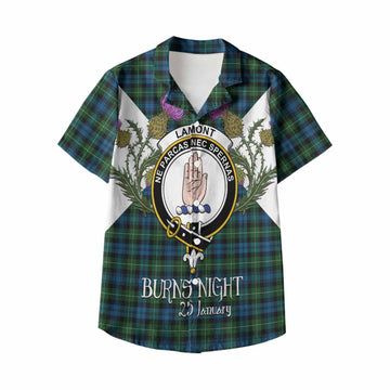 Lamont Tartan Family Crest Kid Hawaiian Shirt Scottish Burns Night Thistle Floral
