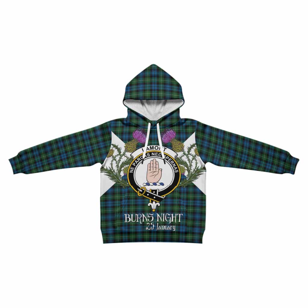 Lamont Tartan Family Crest Kid Hoodie Scottish Burns Night Thistle Floral