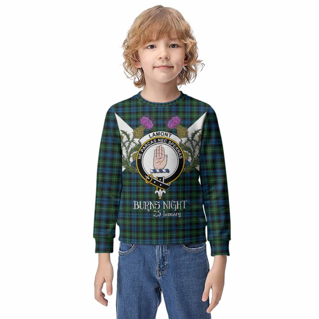 Lamont Tartan Family Crest Kid Knitted Sweatshirt Scottish Burns Night Thistle Floral