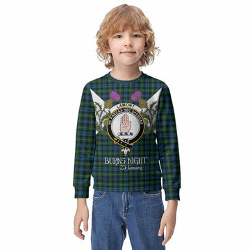 Lamont Tartan Family Crest Kid Knitted Sweatshirt Scottish Burns Night Thistle Floral