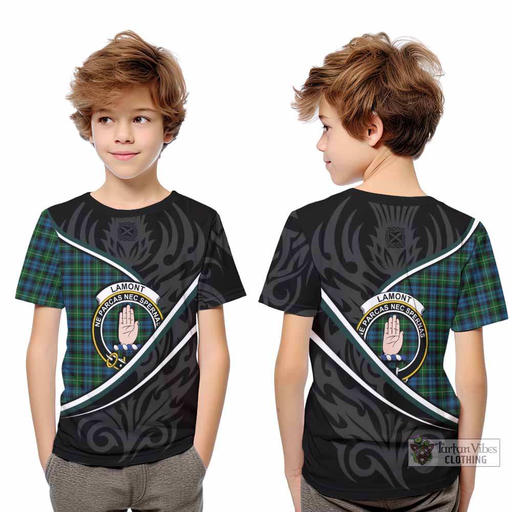 Lamont Tartan Family Crest Kid T-shirt Celtic Scottish Thistle Floral - Tartan Vibes Clothing